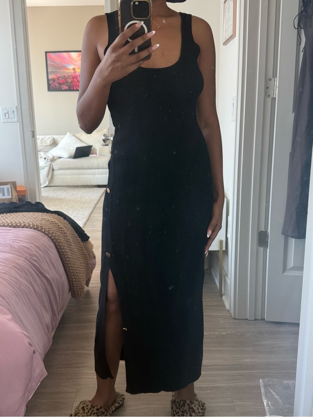 Zara Black Ribbed Maxi Tank Dress with Side Slit